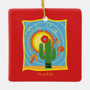Frida Kahlo Cactus Graphic Ceramic Ornament