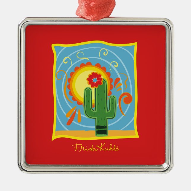 Frida Kahlo Cactus Graphic Metal Ornament (Front)