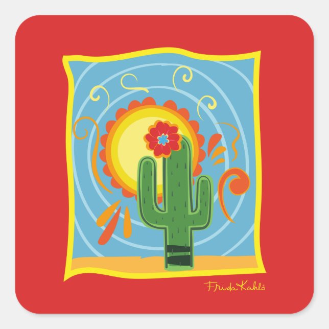 Frida Kahlo Cactus Graphic Square Sticker (Front)