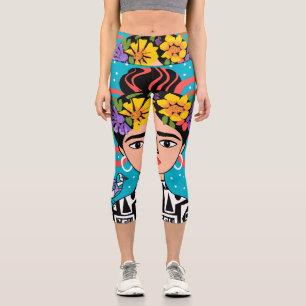 Frida Kahlo Capri Leggings - Colourful Feminist Ar