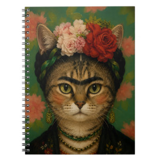 Frida Kahlo Cat Portrait Floral Art Print  Notebook