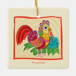Frida Kahlo Chicken Graphic Ceramic Ornament