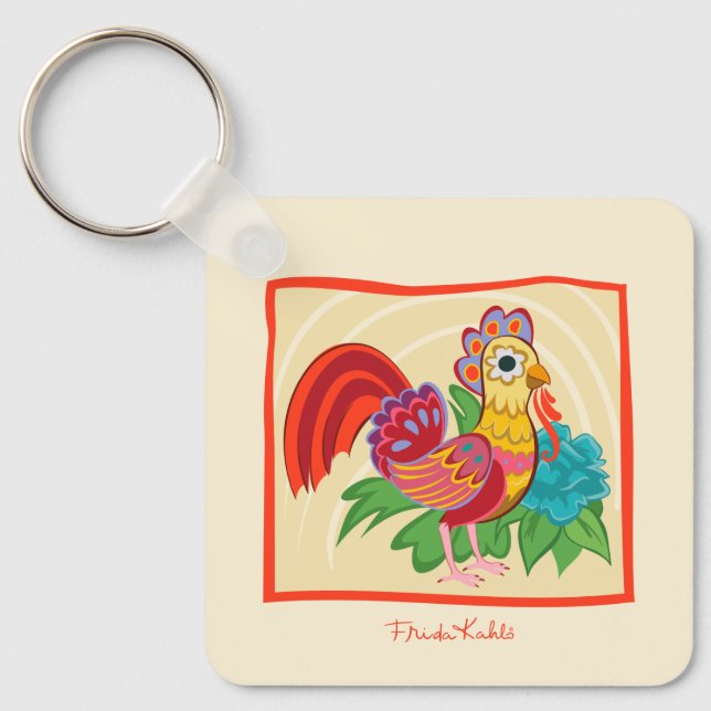 Frida Kahlo Chicken Graphic Key Ring (Front)