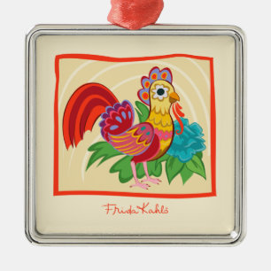 Frida Kahlo Chicken Graphic Metal Ornament