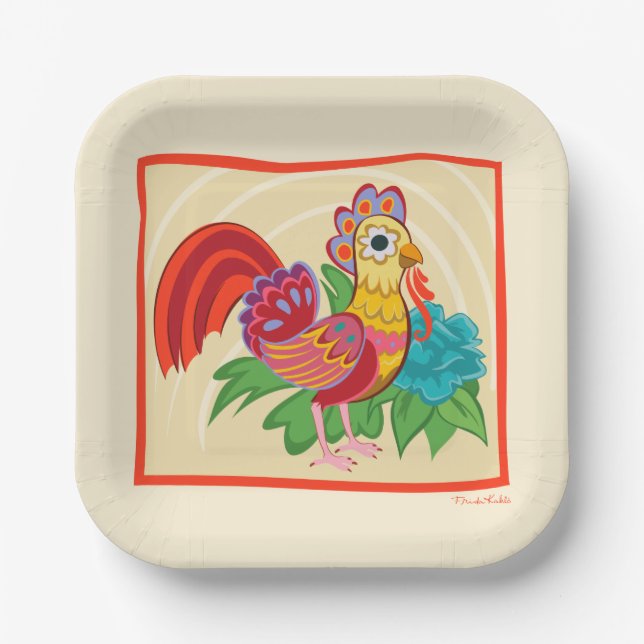 Frida Kahlo Chicken Graphic Paper Plate (Front)