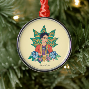 Frida Kahlo Colorful Floral Graphic Metal Ornament