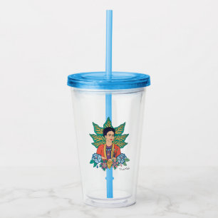 Frida Kahlo Colourful Floral Graphic Acrylic Tumbler