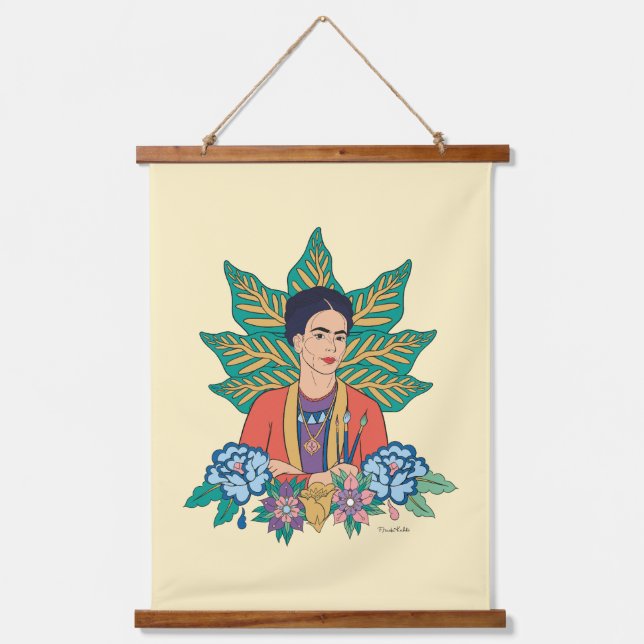 Frida Kahlo Colourful Floral Graphic Hanging Tapestry (Front)