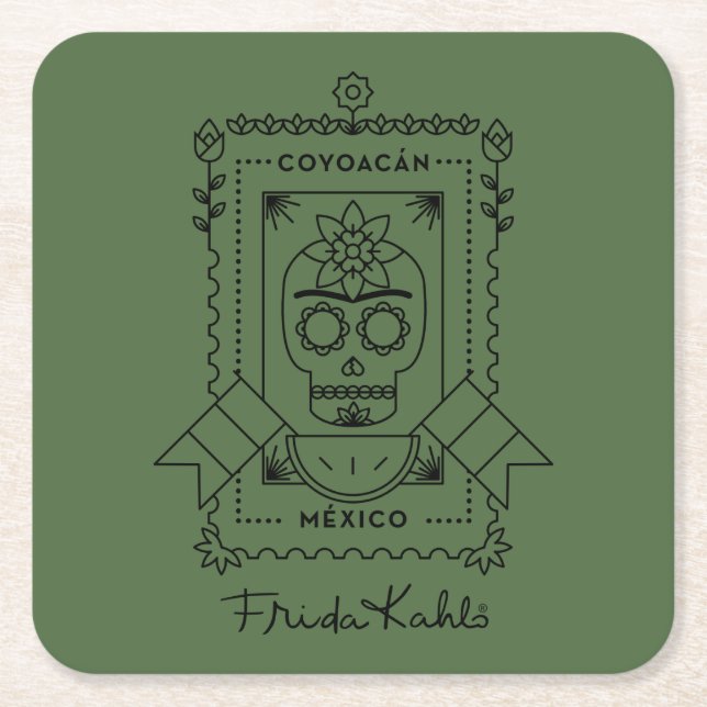 Frida Kahlo | Coyoacán Square Paper Coaster (Front)