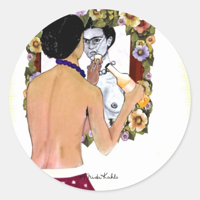 Frida Kahlo en el Espejo Portrait Classic Round Sticker (Front)