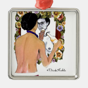 Frida Kahlo en el Espejo Portrait Metal Tree Decoration