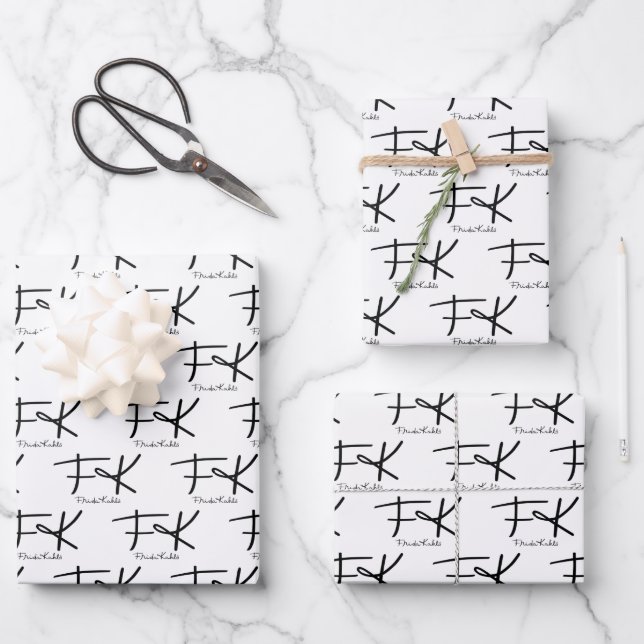 Frida Kahlo "FK" Monogram Signature Pattern Wrapping Paper Sheet (Front)
