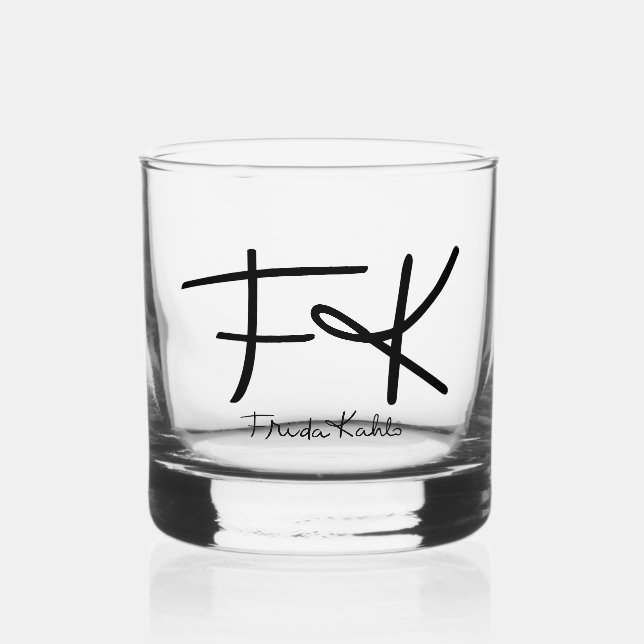 Frida Kahlo "FK" Monogram Signature Whiskey Glass (Front)