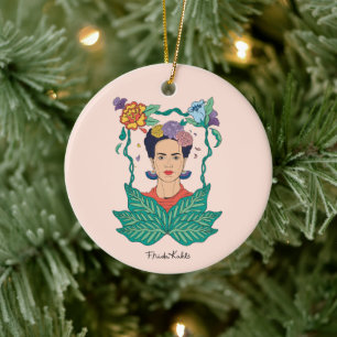 Frida Kahlo Floral Frame Graphic Ceramic Ornament