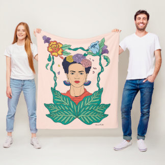 Frida Kahlo Floral Frame Graphic Fleece Blanket