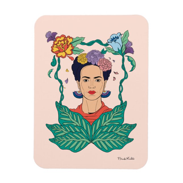 Frida Kahlo Floral Frame Graphic Magnet (Vertical)
