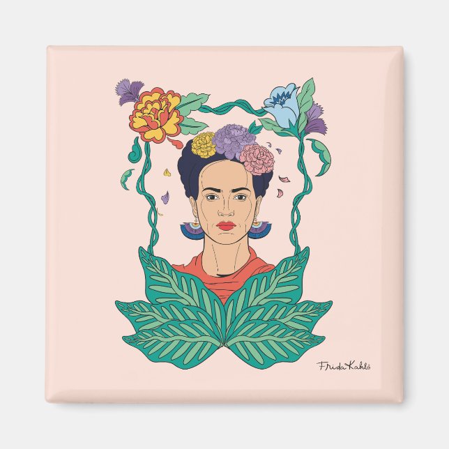 Frida Kahlo Floral Frame Graphic Magnet (Front)