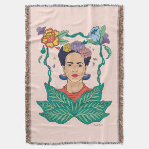 Frida Kahlo Floral Frame Graphic Throw Blanket