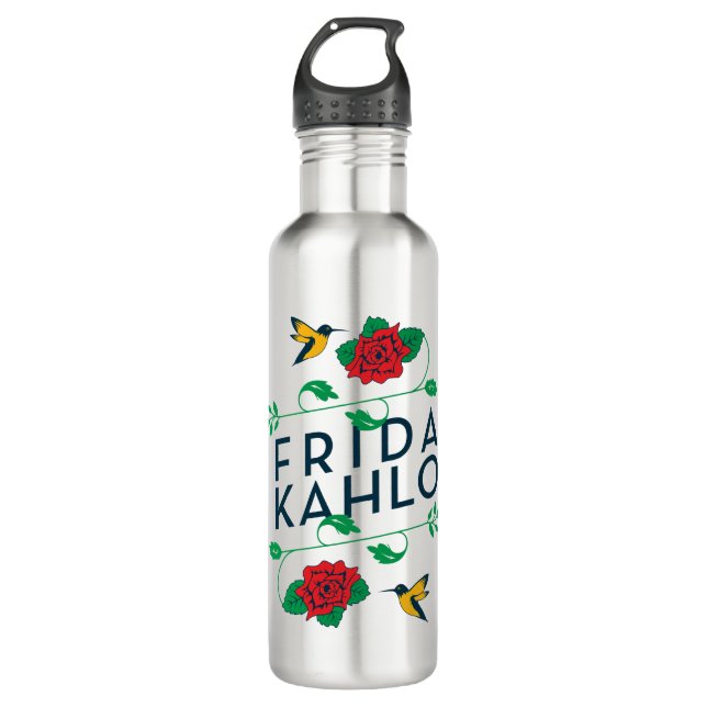 Frida Kahlo | Floral Typography 710 Ml Water Bottle (Front)
