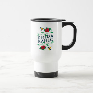 Frida Kahlo   Floral Typography Travel Mug
