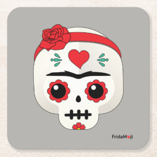 Frida Kahlo   FridaMoji - Sugar Skull Square Paper Coaster