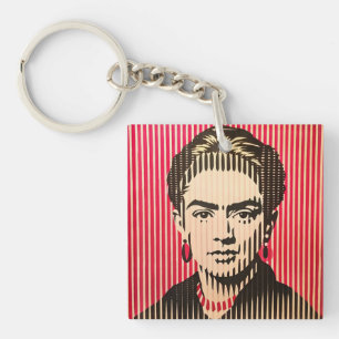 Frida Kahlo in BAUHAUS optical illusion style Key Ring