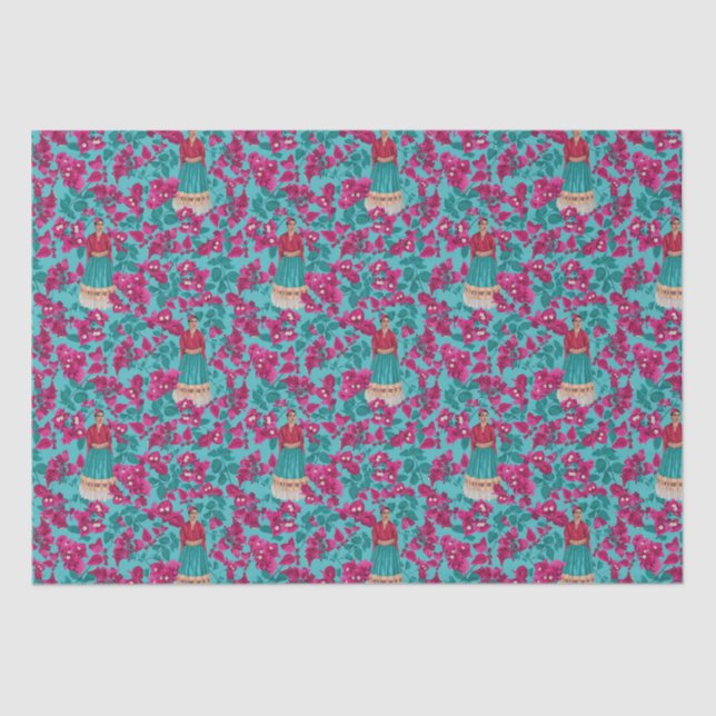 Frida Kahlo in Pink Bougainvillea Tissue Paper (Front)