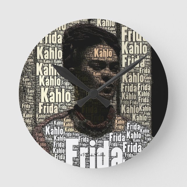 Frida Kahlo Lettering Portrait Round Clock (Front)