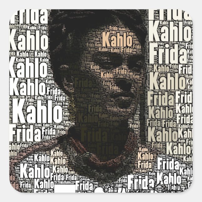 Frida Kahlo Lettering Portrait Square Sticker (Front)