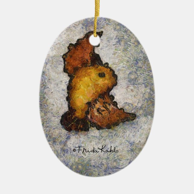 Frida Kahlo Monet-Style Bird Painting Ceramic Tree Decoration (Front)