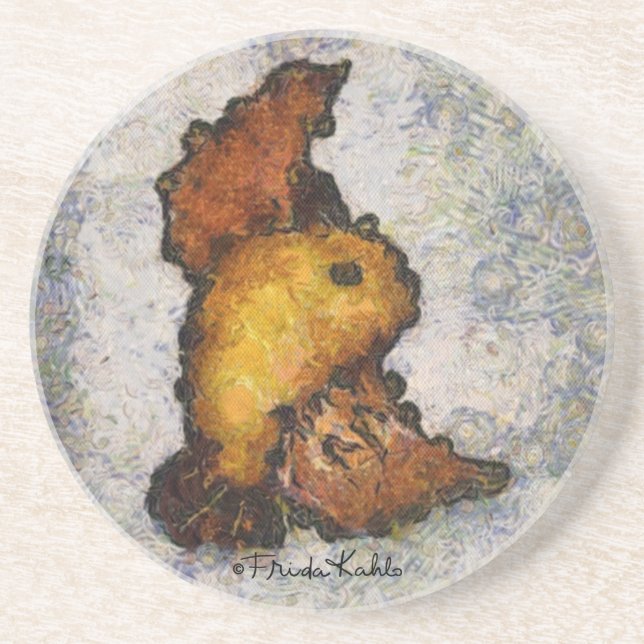 Frida Kahlo Monet-Style Bird Painting Coaster (Front)