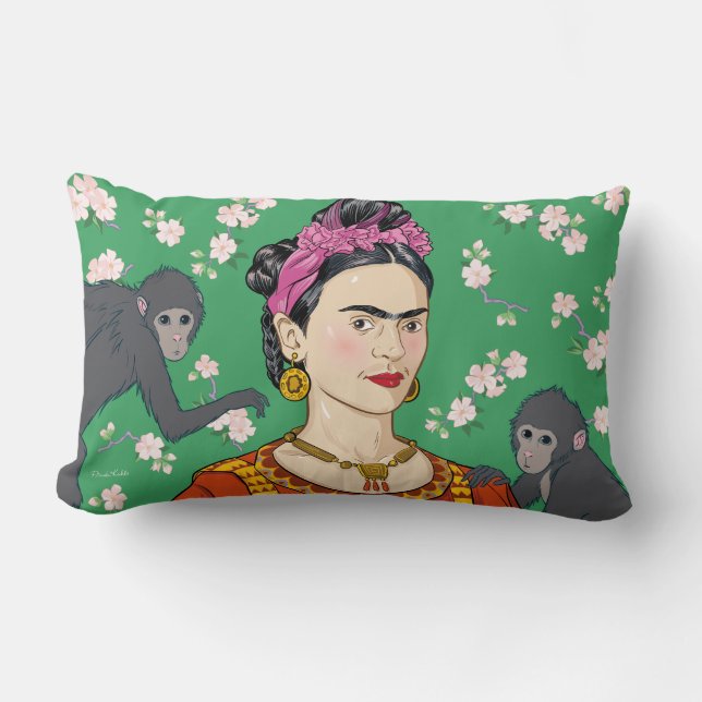Frida Kahlo Monkey Graphic Lumbar Cushion (Front)