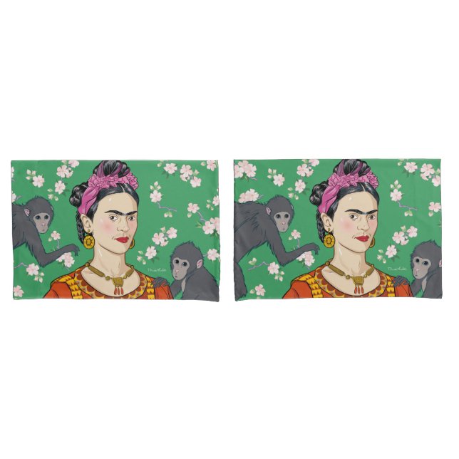 Frida Kahlo Monkey Graphic Pillowcase (Front-Set)