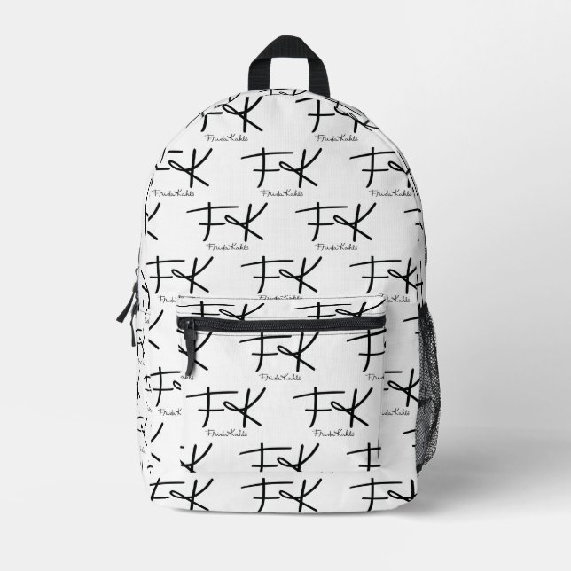 Frida Kahlo Monogram "FK" Signature Pattern Printed Backpack (Front)