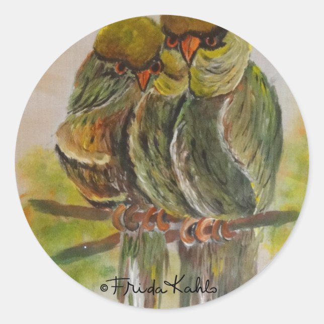 Frida Kahlo Painted Birds Classic Round Sticker (Front)