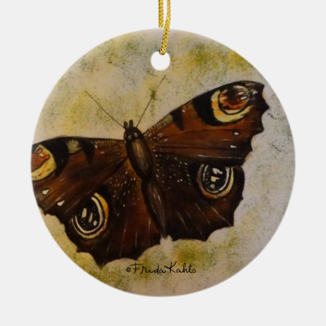Frida Kahlo Painted Butterfly Ceramic Tree Decoration (Front)