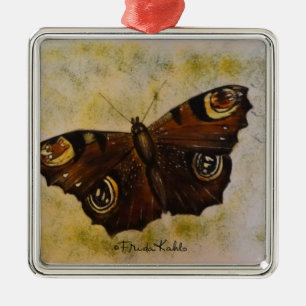 Frida Kahlo Painted Butterfly Metal Ornament