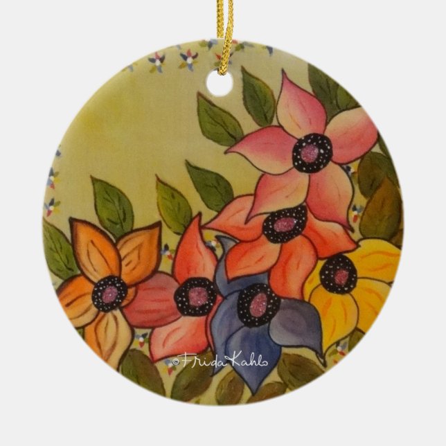 Frida Kahlo Painted Flores Ceramic Tree Decoration (Front)