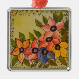 Frida Kahlo Painted Flores Metal Ornament