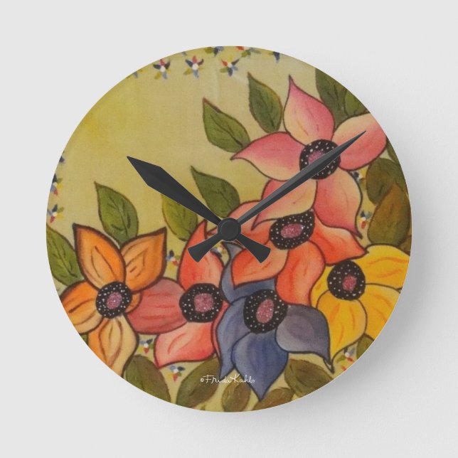 Frida Kahlo Painted Flores Round Clock (Front)