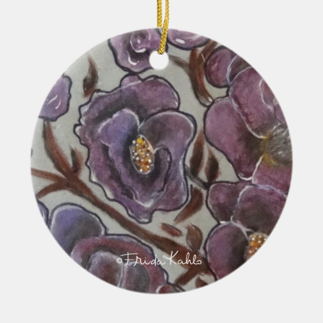 Frida Kahlo Painted Flowers Ceramic Tree Decoration (Front)