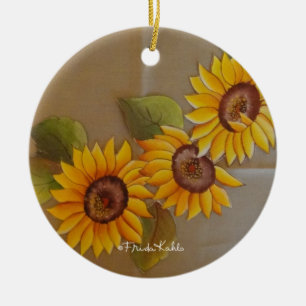 Frida Kahlo Painted Sunflowers Ceramic Tree Decoration