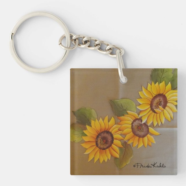 Frida Kahlo Painted Sunflowers Key Ring (Front)