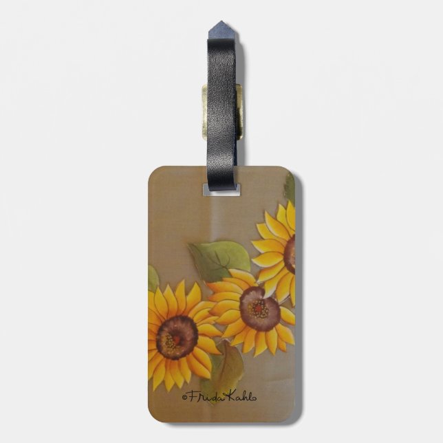 Frida Kahlo Painted Sunflowers Luggage Tag (Back Vertical)