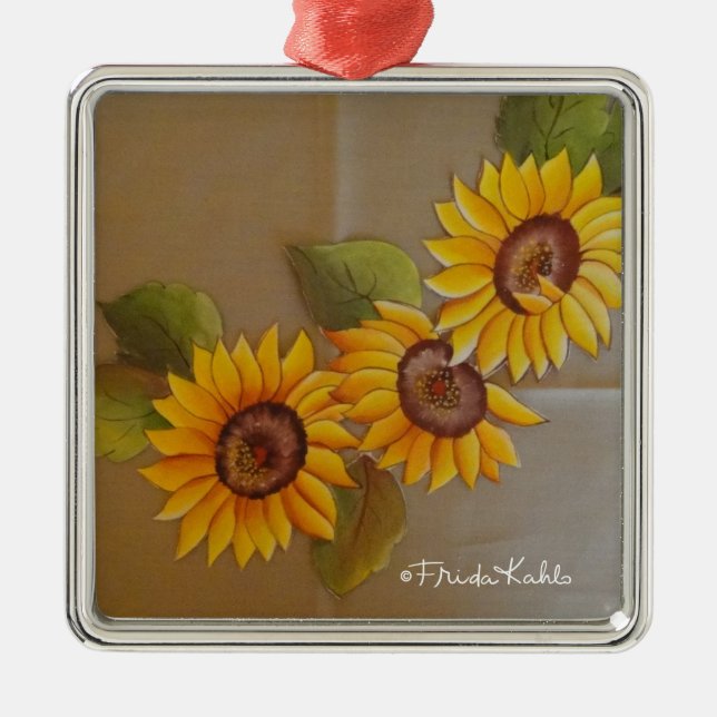 Frida Kahlo Painted Sunflowers Metal Tree Decoration (Front)