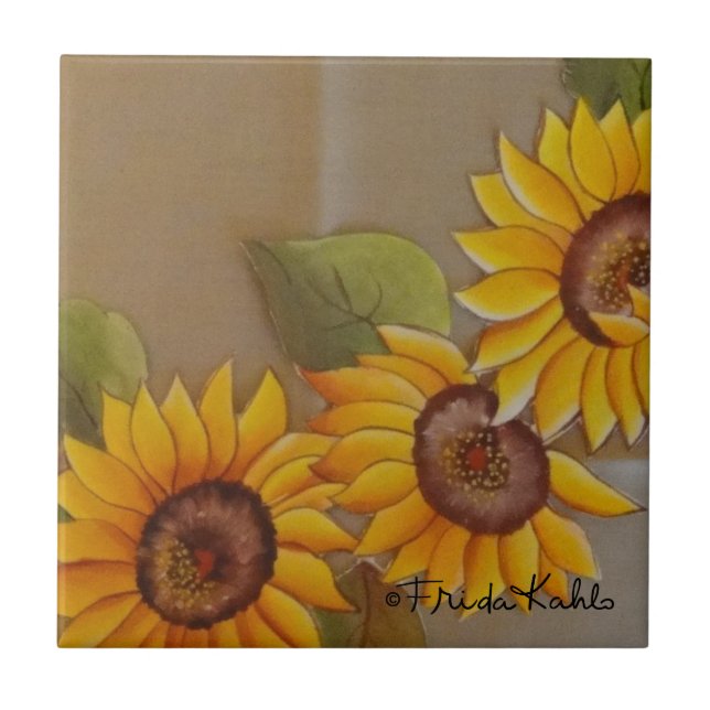 Frida Kahlo Painted Sunflowers Tile (Front)