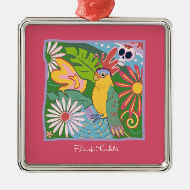 Frida Kahlo Parrot Graphic Metal Ornament (Front)