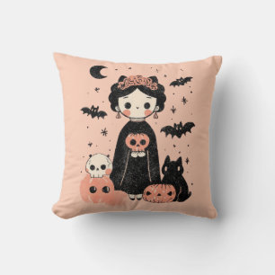 Frida Kahlo Pink Pasteloween Spooky Cute Halloween Cushion