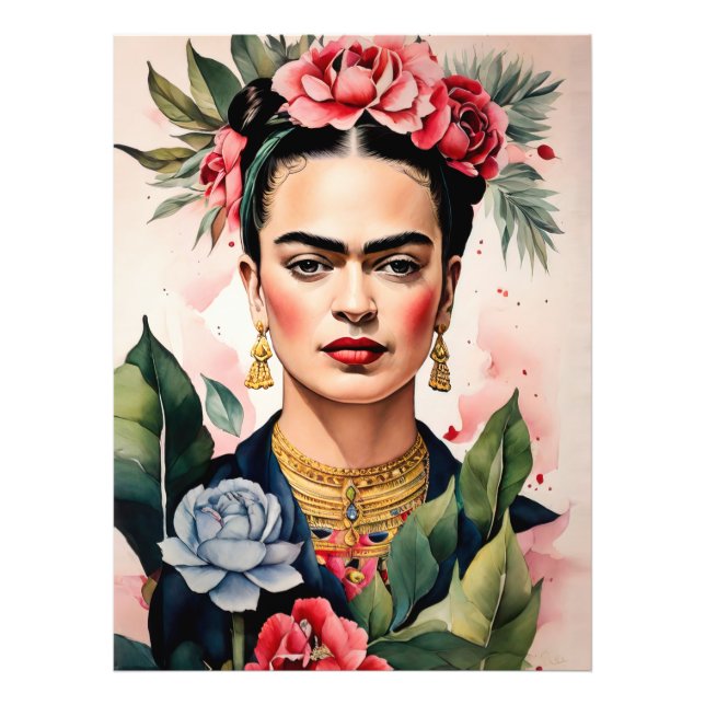 Frida Kahlo Portrait with Flowers Photo Print (Front)