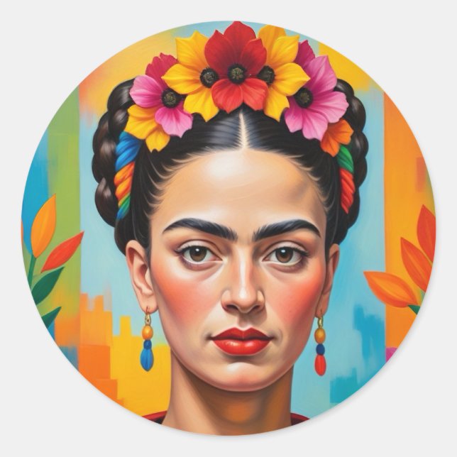 Frida Kahlo Print Classic Round Sticker (Front)